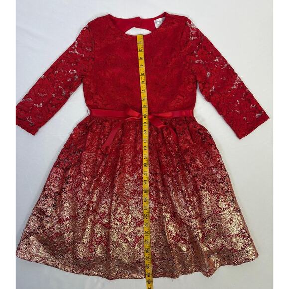 BLUSH Us Angels Girls Red And Gold Lace Dress New Sz 10 Holidays - Picture 8 of 13